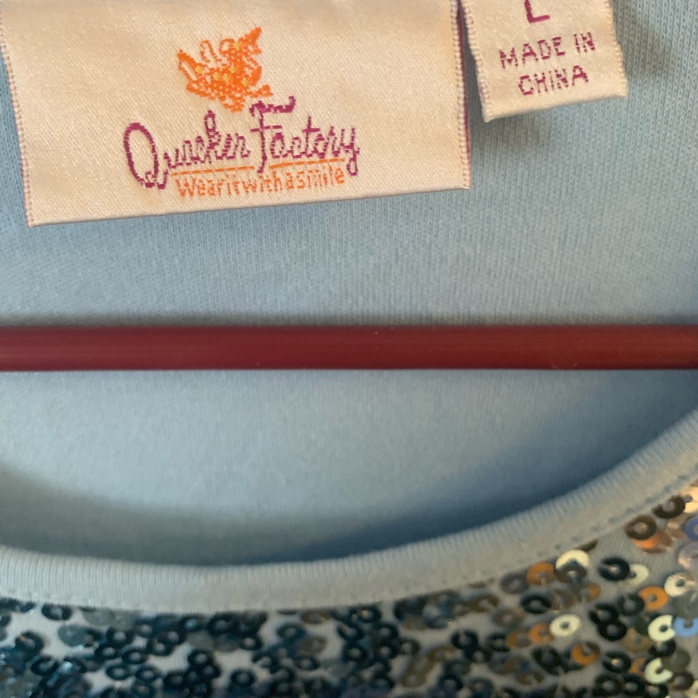 Pre Owned Women’s Quacker Factory Shirt Sequined Sz Lg Festive Vibe - Picture 10 of 11